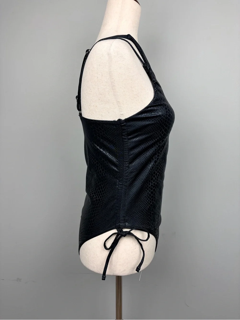 Women’s Black Snake Print One Shoulder One Piece Swimsuit Ruched Size M